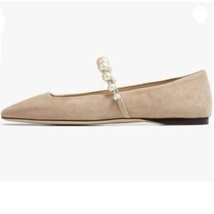 FOWT Women Square Toe Slip on Flats Pearl Studded Strap Elegant Pumps Shoes Nude